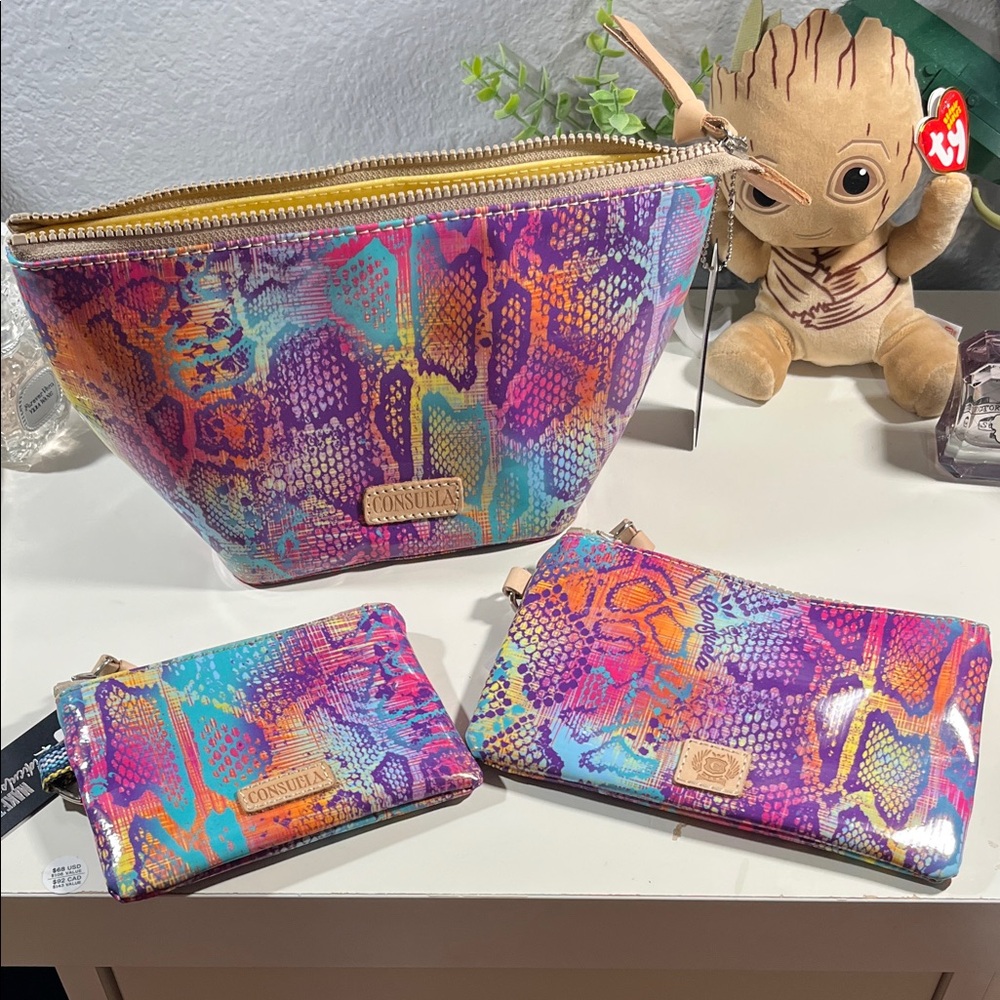 Consuela Multicolor Snake Print Tote set - Picture 3 of 5